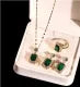 NO CAP Emerald Green Jewelry Set for Women – Stainless Steel Necklace, Earrings & Rings Set