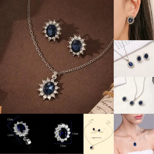 NO CAP Royal Blue Stone Jewelry Set For Women & Girls - Silver
